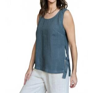 NEW COBBLESTONE LIVING brina linen sleeveless round neck top in washed grey
